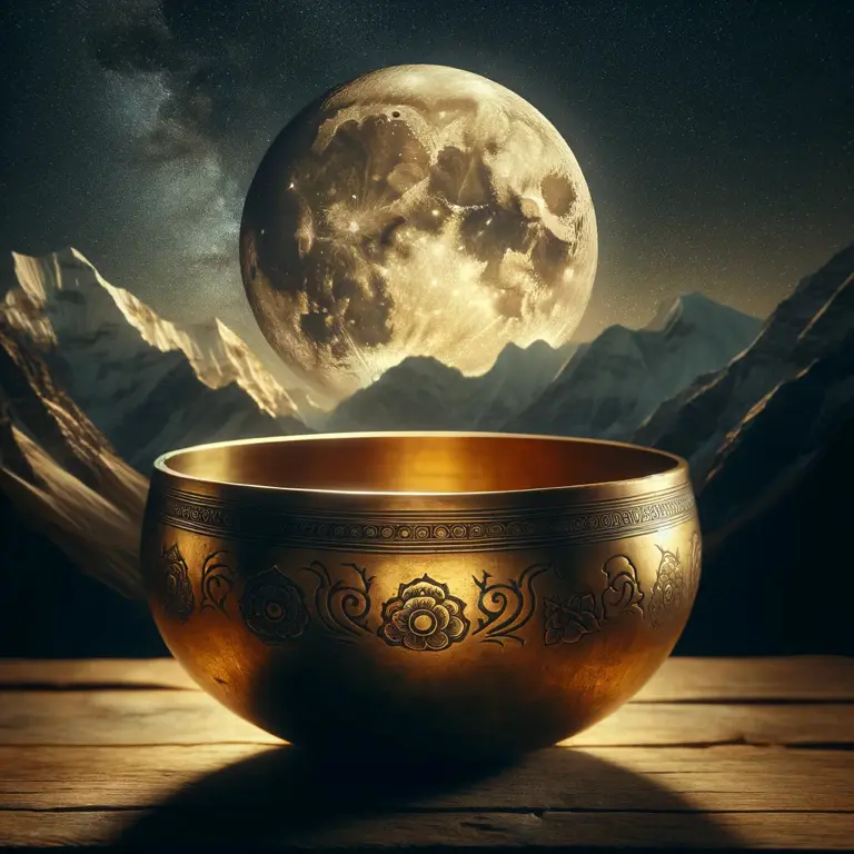 Un Cuenco Tibetano Full Moon bajo la luna llena Imagen de Cuencos Tibetanos Full Moon o de Luna Llena